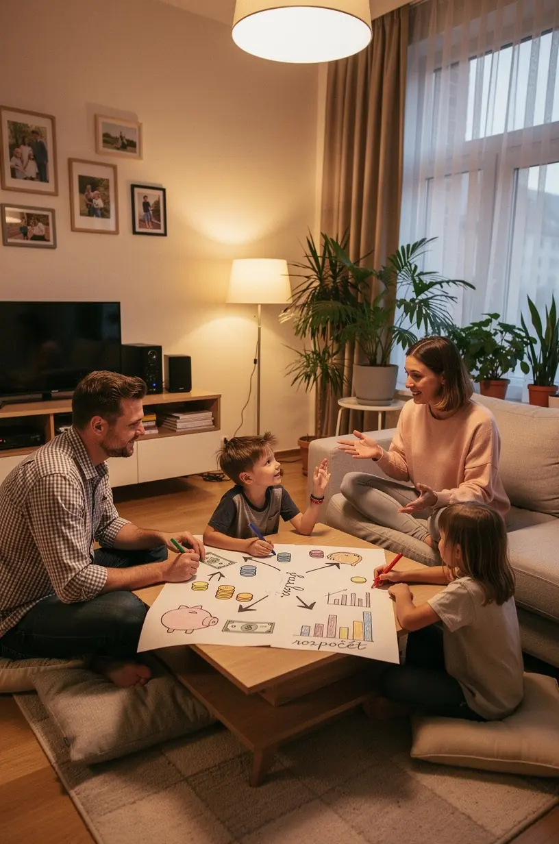 Obrázek digitálního zařízení s otevřeným blogem o finančním plánování pro rodiny.