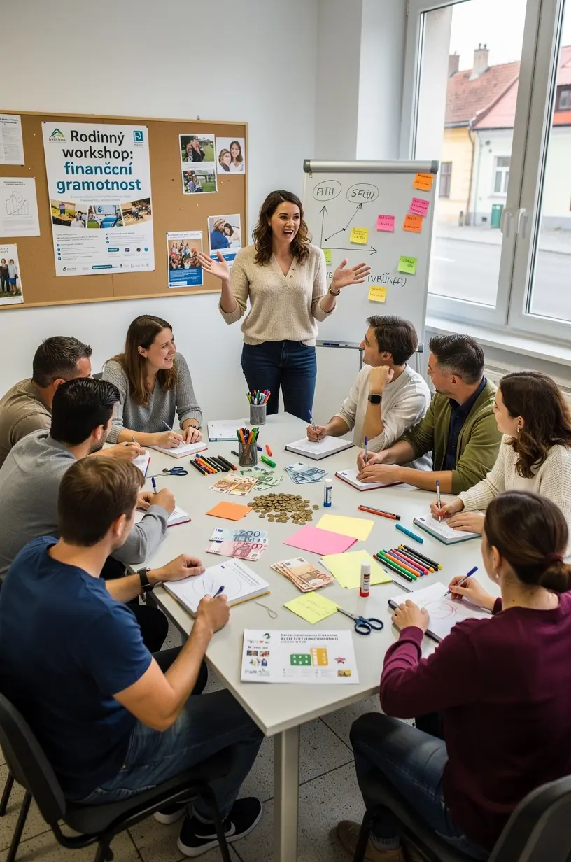 Ilustrace kroků k vytvoření sdíleného rodinného rozpočtu s jasnými a praktickými návody.